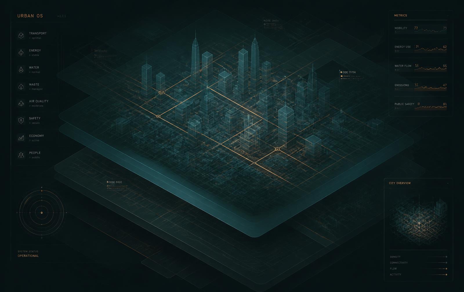 Layered visualization of connected urban systems and operating data
